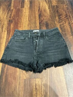 Le Jean Black Denim Frayed Hem Short Shorts